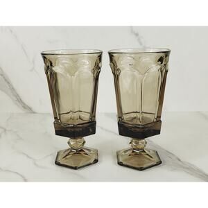 Fostoria Goblet Virginia Smokey Brown 10oz Ice Tea Water Glass Tall 7" Footed x2